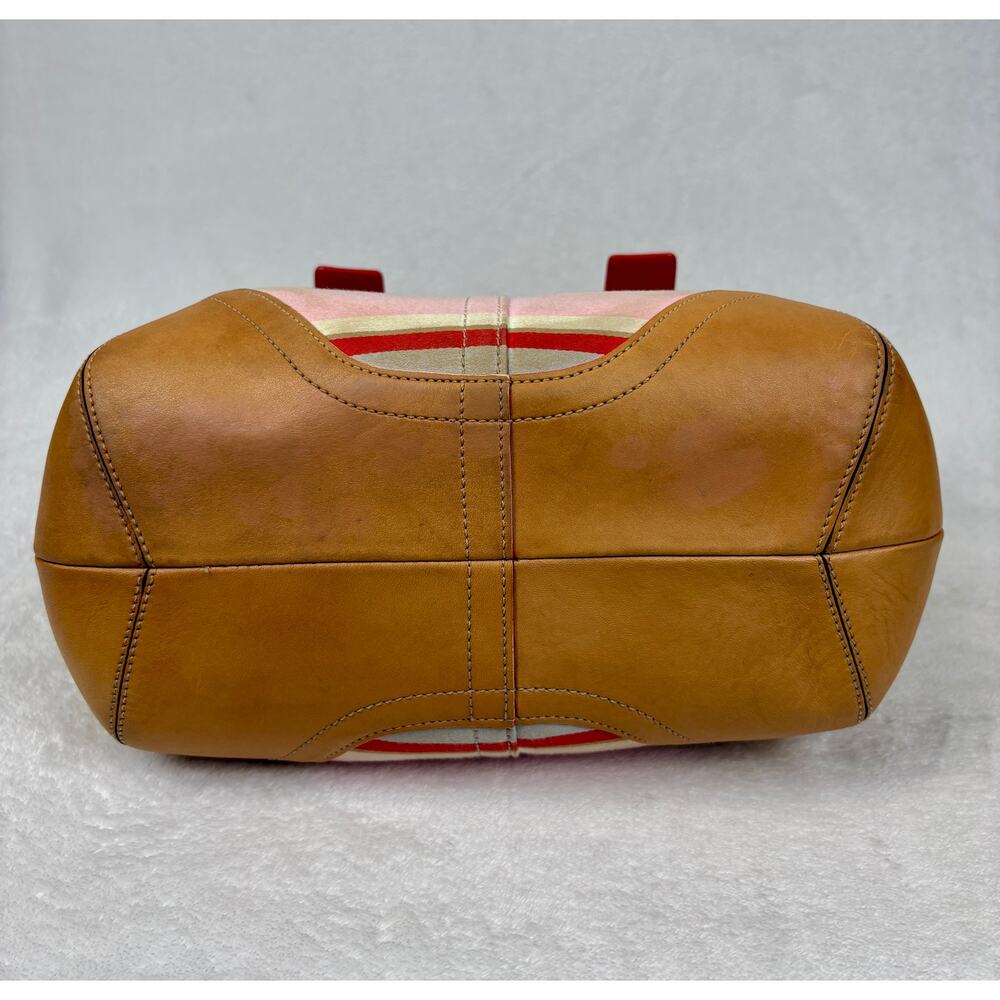 Coach Y2K Hamptons Daisy Stripe Tote with Tan Vachetta Leather Trim and Charm - Picture 5 of 16